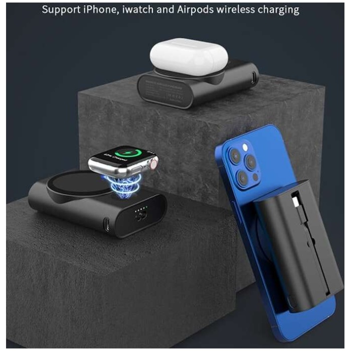 3-i-1 trådløs oplader & powerbank – 5200 mAh (magnetisk)