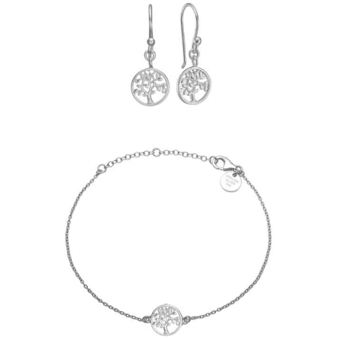 Livets Træ Armbånd + ørehængere (sølv)