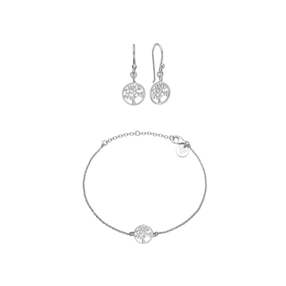 Tree of Life Bracelet + Drop Earrings (Silver)