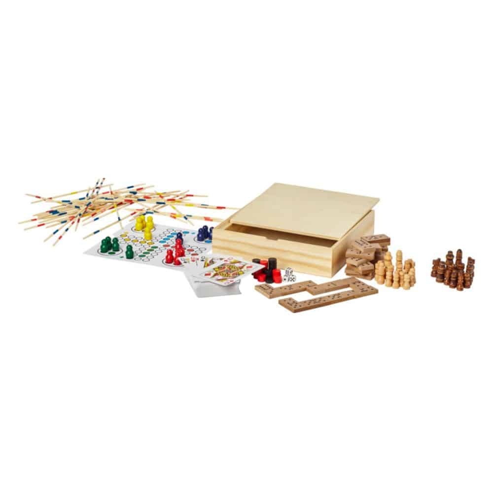 Multi-game set in a wooden box