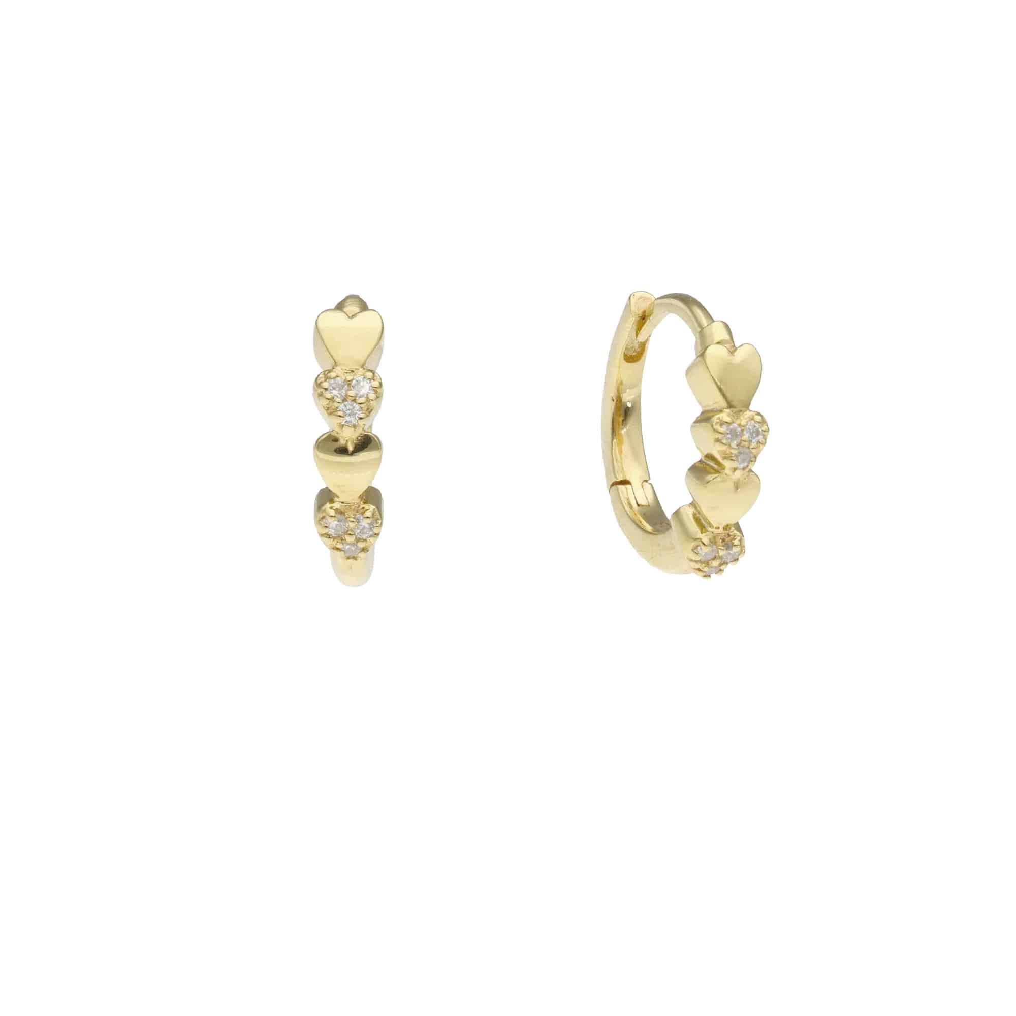 Gold-plated sterling silver hoop earrings with hearts