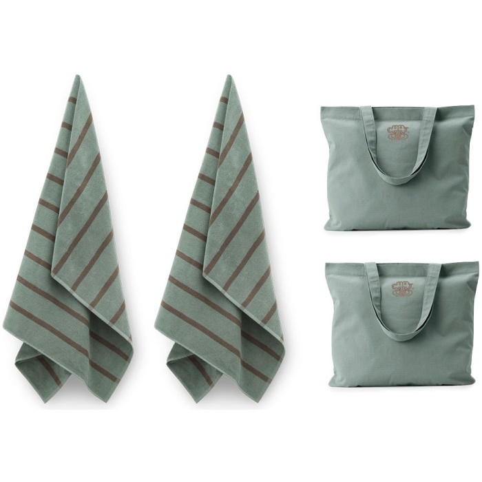 Dusty green bath sheet + tote bag – 2 pcs.