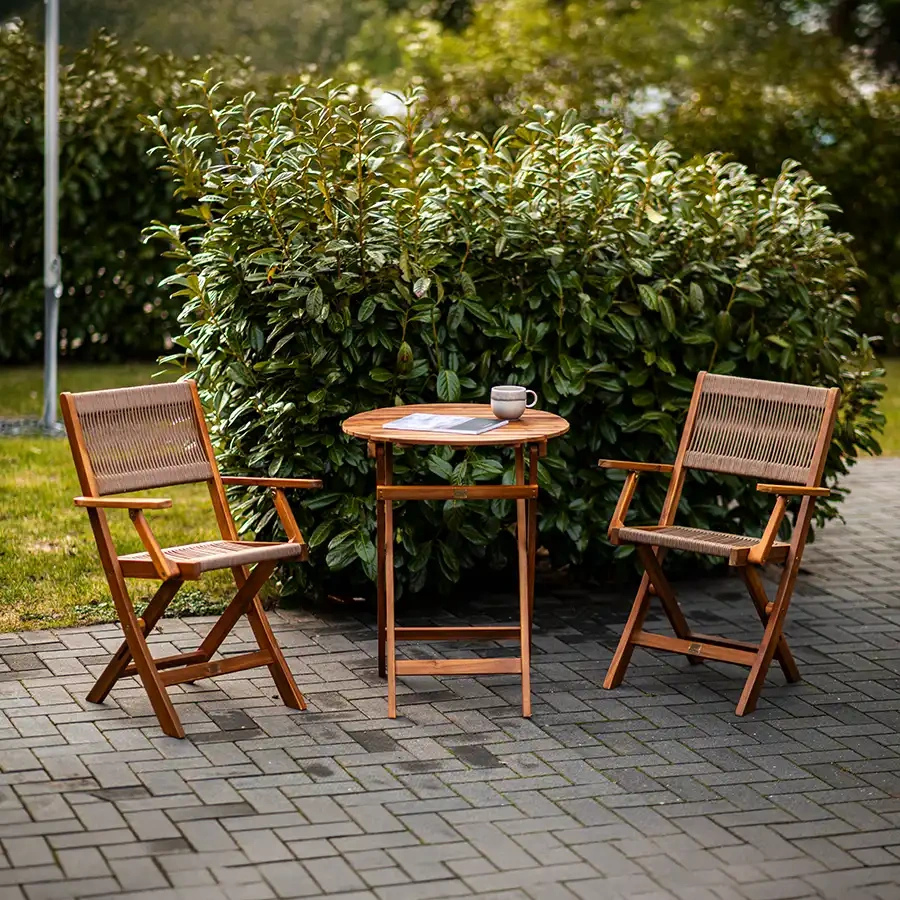 Nooka Café Set – table and 2 chairs with wicker